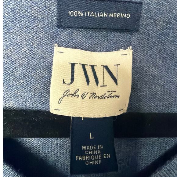 John W. Nordstrom Merino Wool Sweater V-Neck Slate Blue Italian Knit Luxury Sz L - Picture 7 of 8